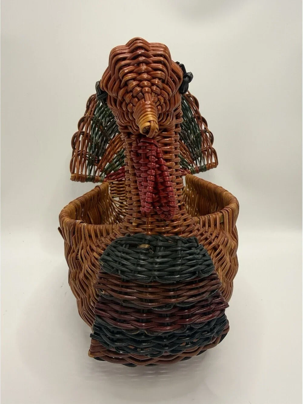 Vintage Wicker Turkey Woven Rattan Bread Basket Planter Farmhouse Country  Decor